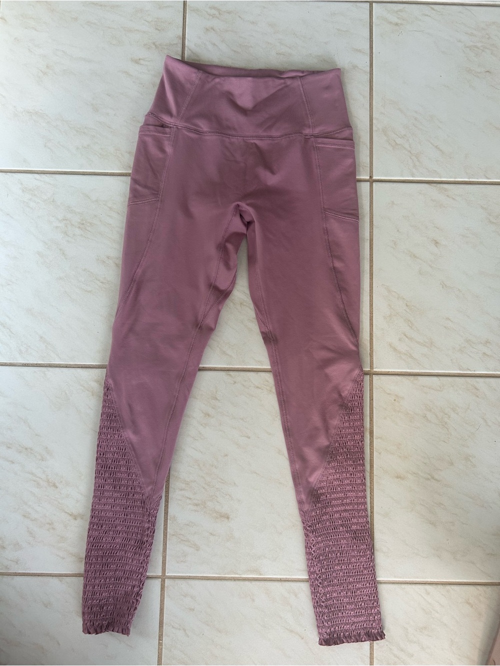 FP Movement by Free People Mauve High-Rise Leggings with Smocked Ankles